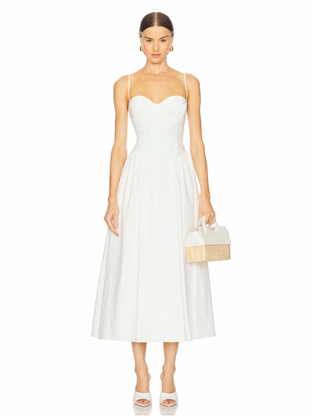 Majorelle Serena White Bustier Sleeveless Cotton Poplin Midi Dress Size XXS